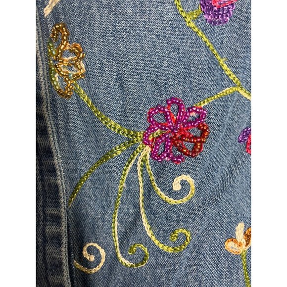 The Quacker Factory Women's Medium Chambray Beaded Embroidered Shirt New - Picture 6 of 16